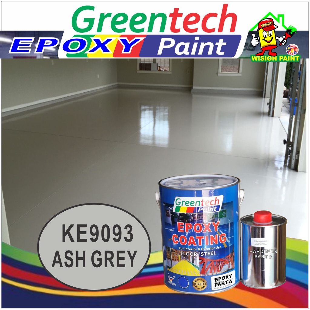 KE9093 ASH GREY ( 5L GREENTECH EPOXY PAINT ) Cat Lantai ( 4Liter Paint