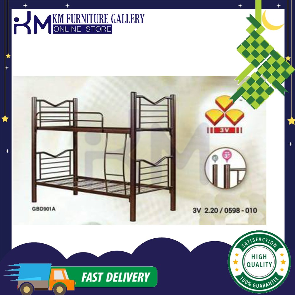 KM Furniture Gallery 3V Double Decker Bed Frame BD901A Katil Size Double Decker