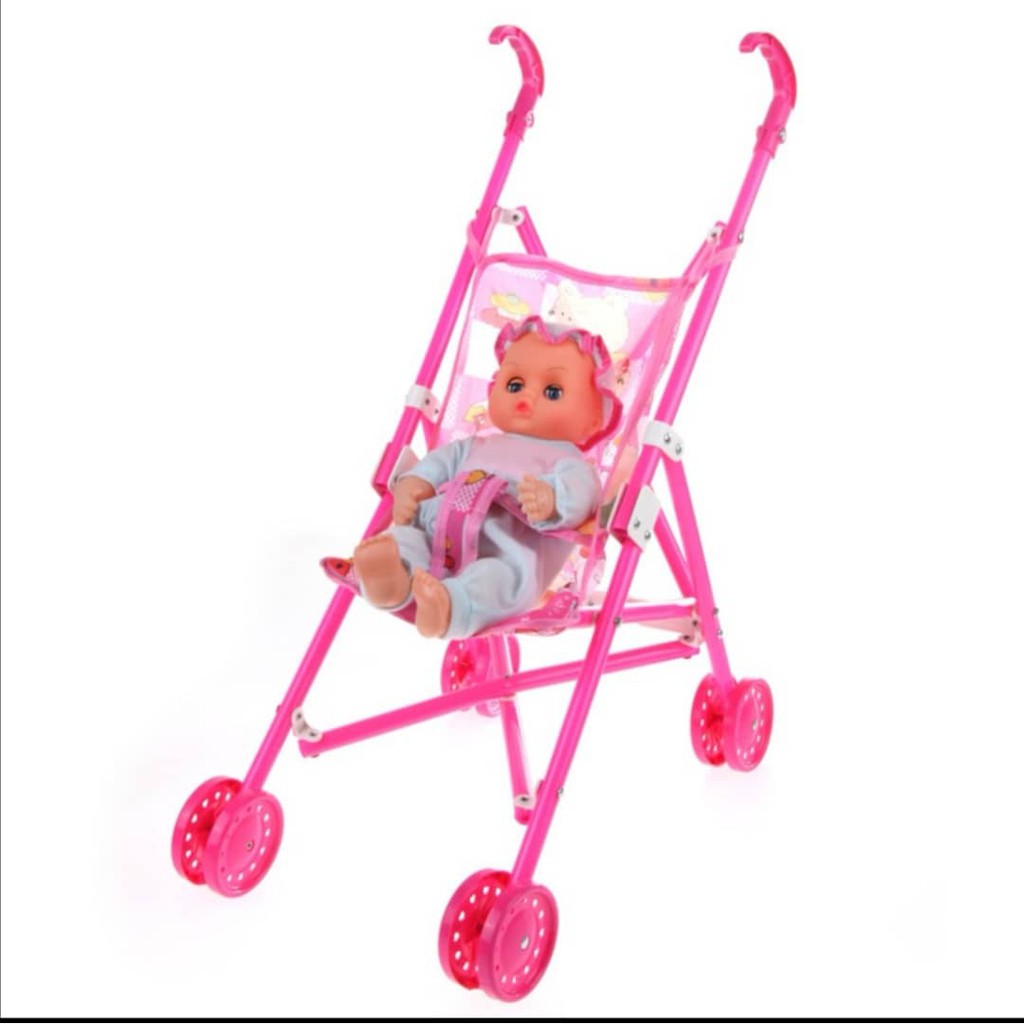 Baby stroller toys for kids 9 Inch Dolls Buggy Stroller Pram plastic Carriage Foldable Pushchair Toy Plays Set For Girl Shopee Malaysia