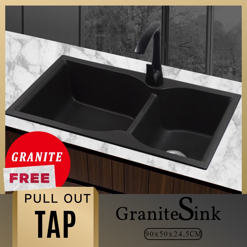 [ FREE DELIVERY ] Black Granite Sink Kitchen Single Sink Double Sink ...
