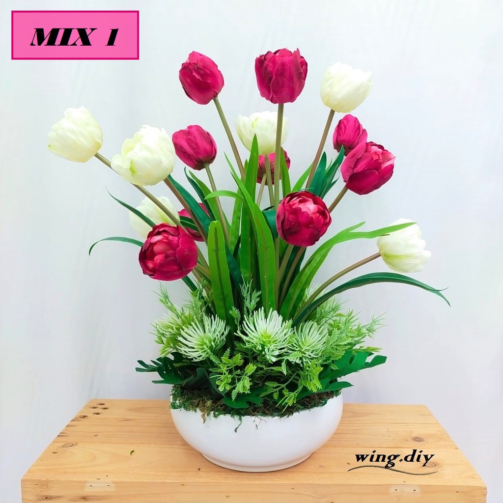 ARTIFICIAL TULIP FLOWER SET WITH MELAMINE POT / TULIPS / GUBAHAN SIAP ...