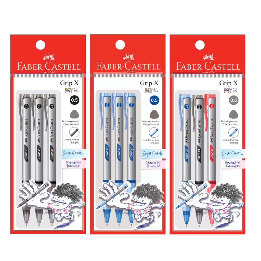 Faber Castell Grip X5x7x10 Ball Pen Blackblueassorted 05mm 07mm