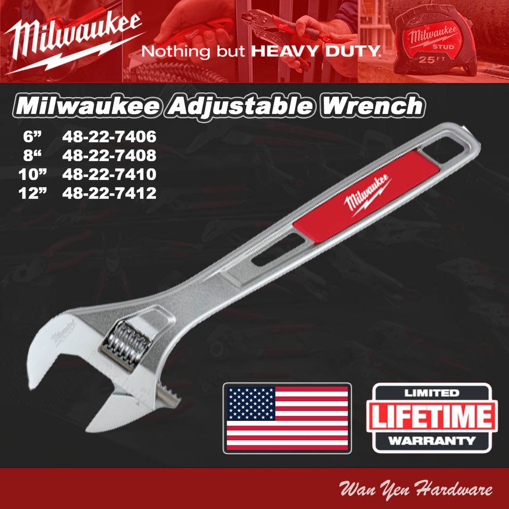 6" 8" 10" 12" Milwaukee Adjustable Wrench 48227406 / 48227408 / 48