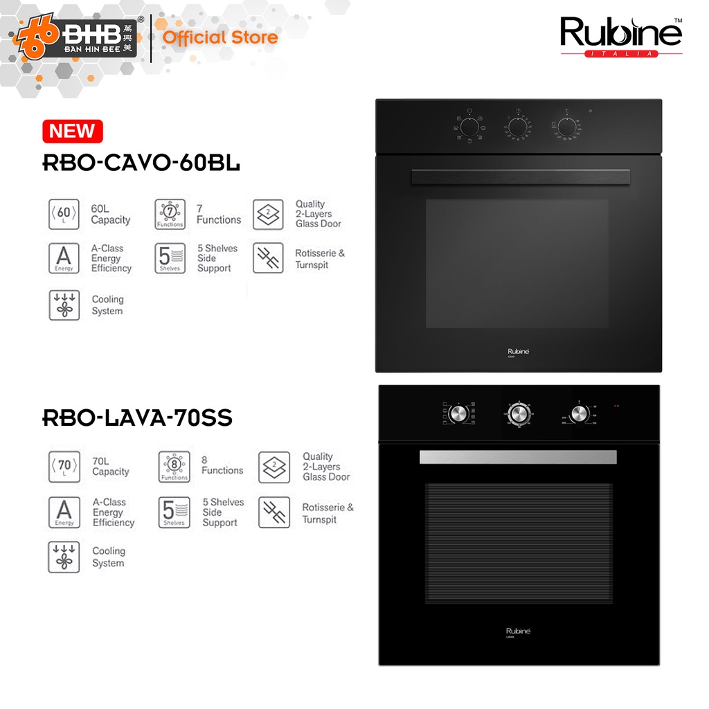 Rubine LAVA / CAVO Full Glass Door BuiltIn Oven with Mechanical