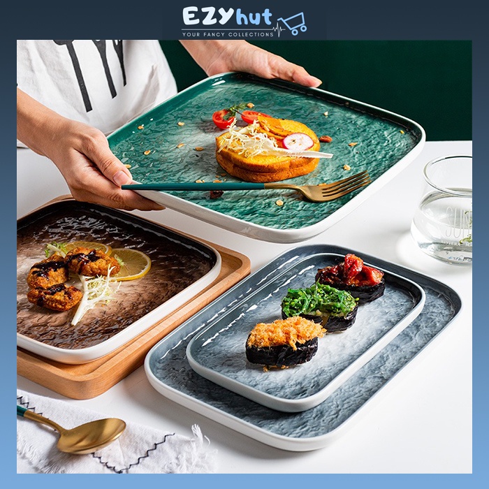 Japanese Style Square Rectangular Plate Ceramic Western Plate Steak ...