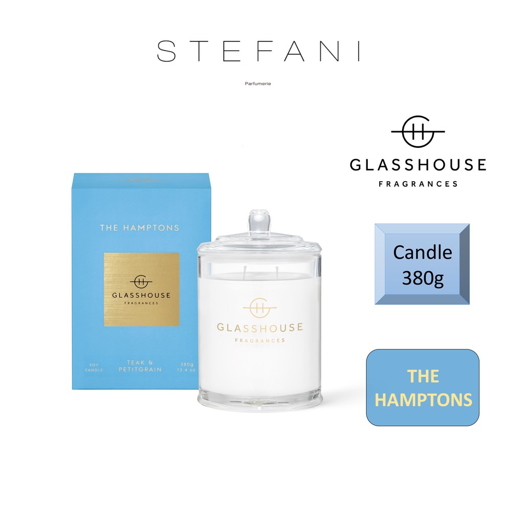 Glasshouse Large Triple Scented Candle 380g THE HAMPTONS (Teak