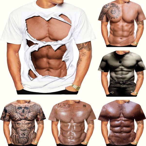 Muscle Man s Fashion Cool 3d Art Printed T shirt Casual Funny Ripped Six Pack Abs Muscles Men Printing Tops Tee T Shirts Man Shopee Malaysia