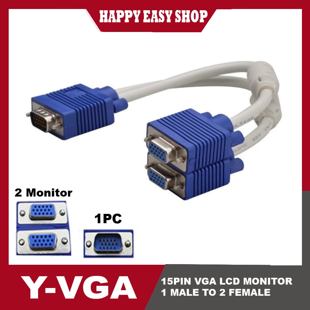 Official 15pin Vga Splitter Cable 1 Male To 2 Female Y Adapter Monitor Converter P5 1 Shopee 7109