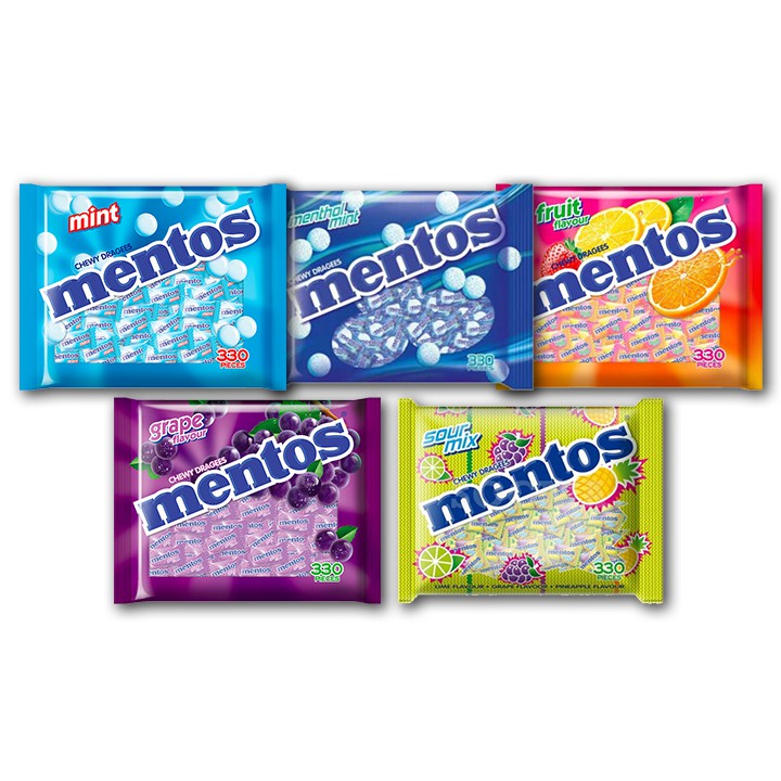 MENTOS Chewy Dragees Pillow Pack 330's (Menthol / Mint / Fruit / Grape ...