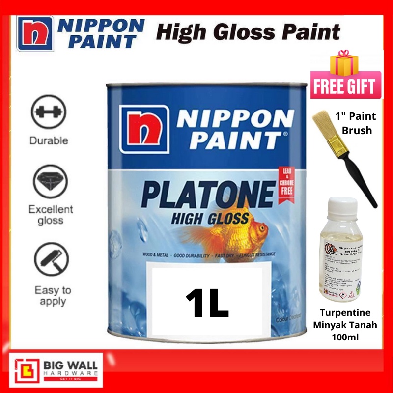 1L Nippon Paint Platone High Gloss Wood & Metal Paint Cat Kayu & Cat ...