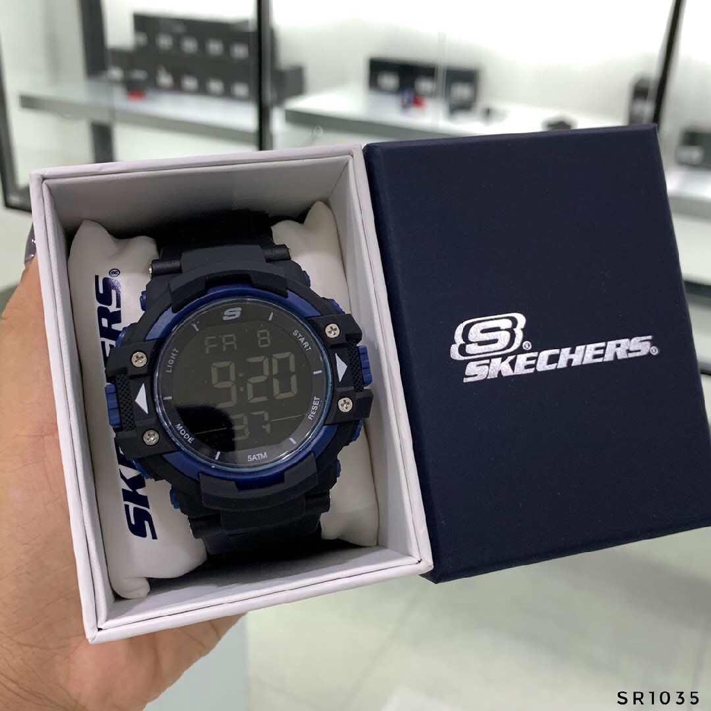 OFFICIAL WARRANTY Skechers Keats SR1035 Men s Large XL Size Digital Black Blue Nylon Strap Watch 2 Years Warranty Shopee Malaysia