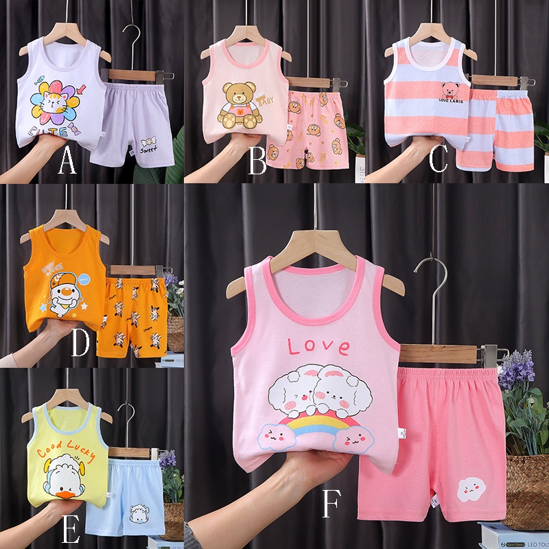 Kids Vest Suit Summer Cotton Sleeveless Tops Shorts Clothes Baby Korean
