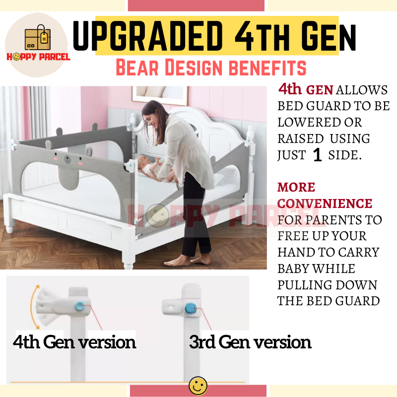 4TH GEN Lifting Baby Safety Bed Gate Guard Bed Rail Anti-fall Bed Fence ...