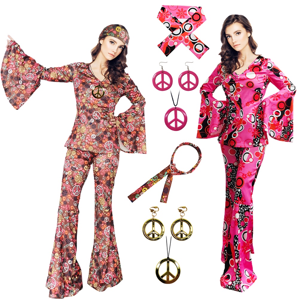 Funtery 6-Piece Kids Hippie Costume Set – 60s/70s Outfit With Flared Pants, Headband & Glasses - View #4