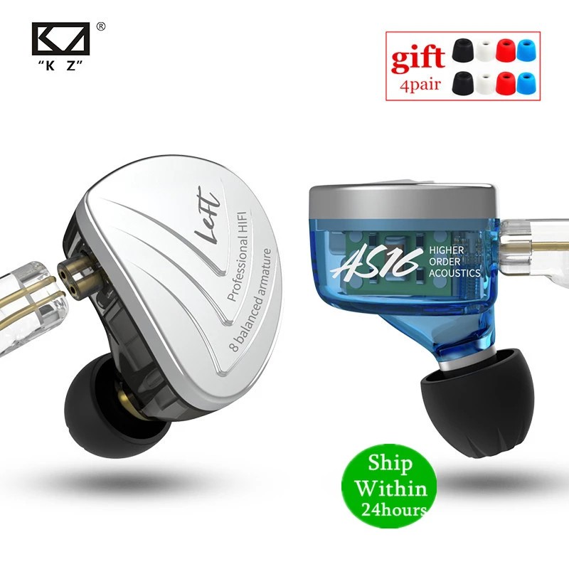 KZ AS16 8BA In Ear Earphone 8 Balanced Armature Headset High Sound ...