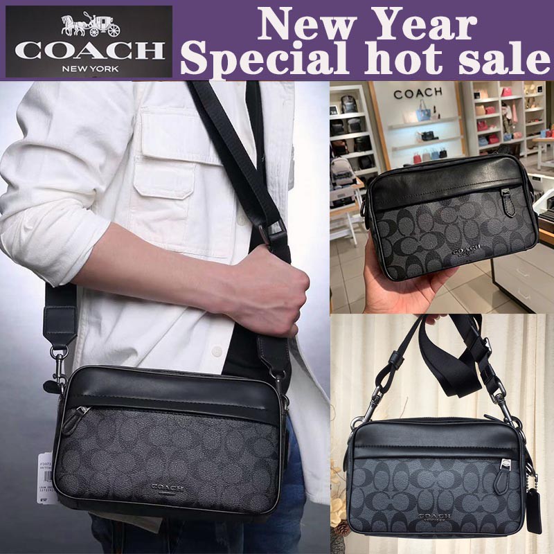 New Year Special Coach new men s shoulder messenger bag small fashionable PVC with leather small square bag F50715 Shopee Malaysia