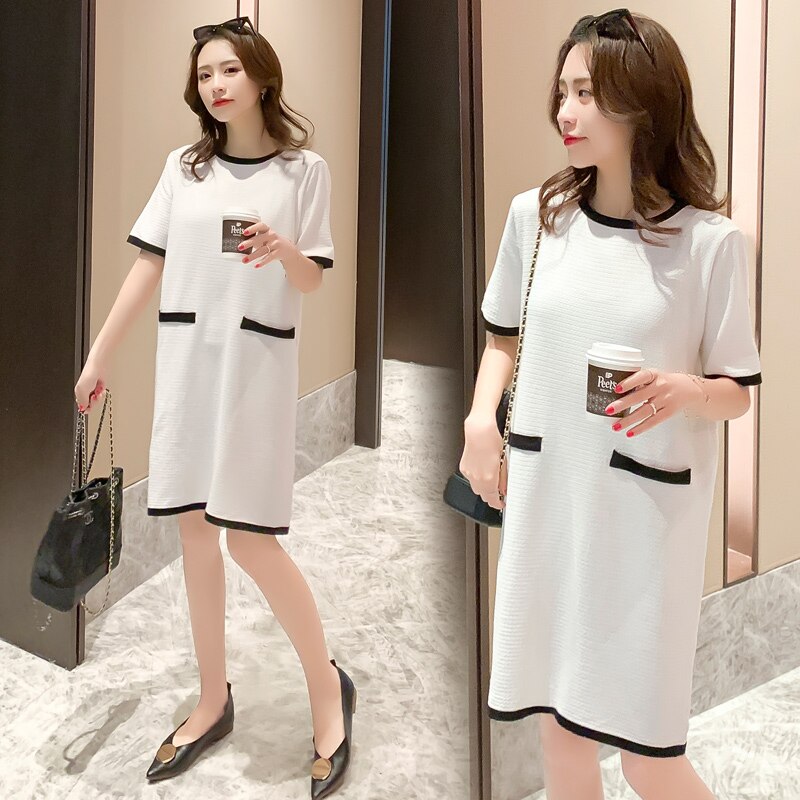 Summer Loose Pregnant Women Dress Short Sleeve O-Neck Office Lady ...