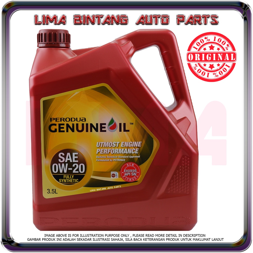 Combo! Perodua 0W20 Fully Synthetic Genuine Engine Oil 3.5 Liter + Oil ...