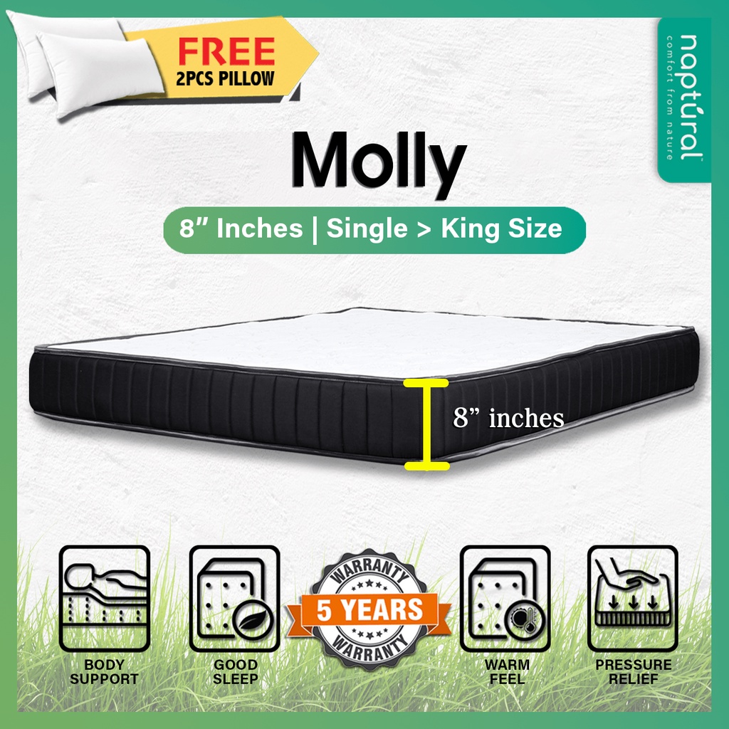 (Free Shipping+Free Pillow)Naptural Molly &amp; Ollie8" &amp; 10" Synthetic Latex Single/S.Single/Queen/King Size Mattress Tilam