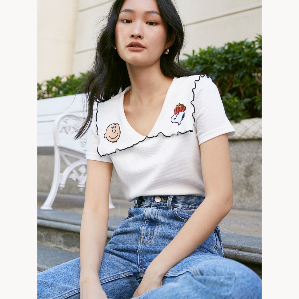 Pomelo Embroidered Fold Over Collar Top | Shopee Malaysia