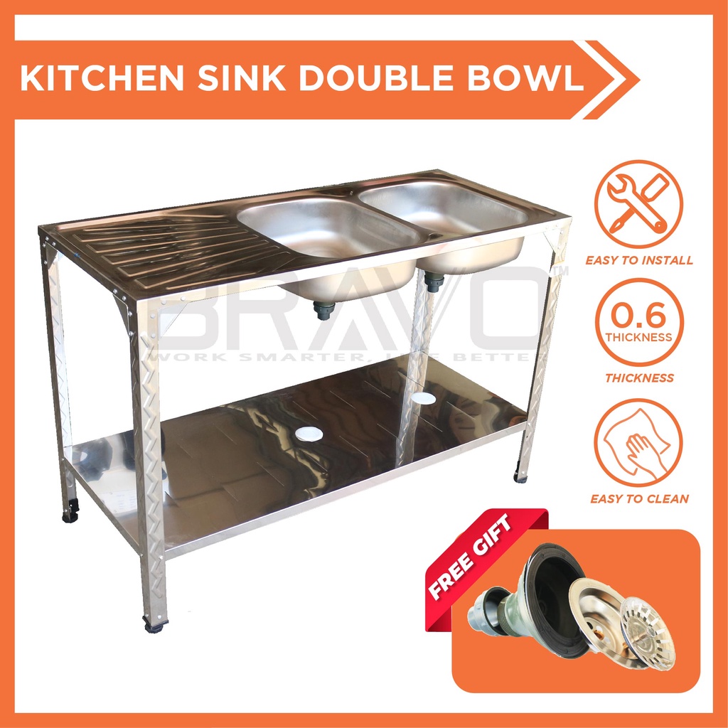 BRAVO Kitchen Sink Sinki Dapur Stainless Steel Kitchen Table With Rack   94e8e8a4720c414590d0264899e6c4cb