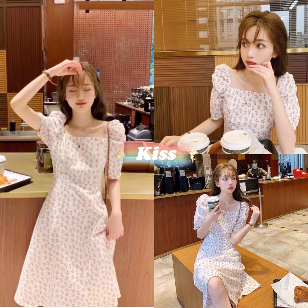 kiss Flower Dress White Color Korean Girl Line Long Skirt Knee-Length ...