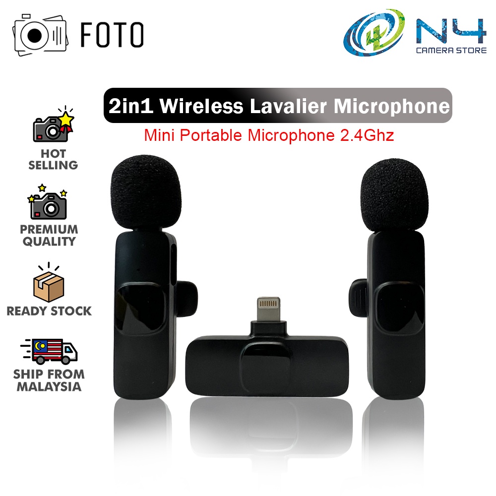 Foto 2in1 Wireless Microphone Recording Mircophone Smart Noise Cancelling Mini Portable Mic on Live Streaming K9 K8