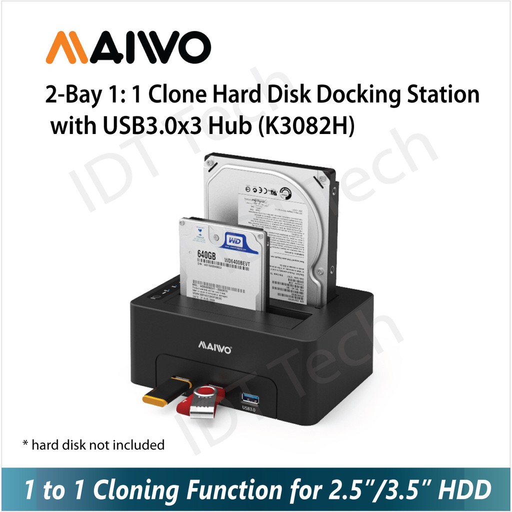 Maiwo 2-Bay 1: 1 Clone Hard Disk Docking Station with USB3.0 3 Hub | Shopee Malaysia