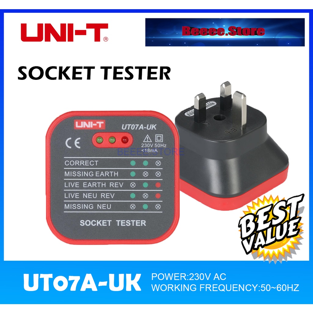 UNIT UT07AUK Outlet Socket Testers Pro Detector EU UK Plug RCD