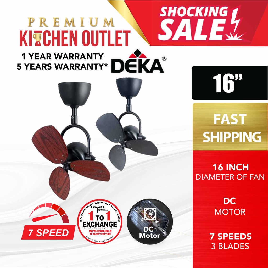 Deka 16 Inch 3 Blades Dc Motor 7 Speeds Black And Wooden Ceiling and ...