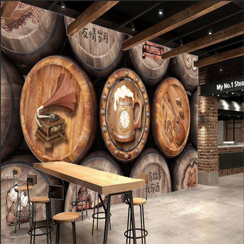 Custom 3D Photo Wallpaper Retro Nostalgic Beer Barrel Mural Restaurant ...