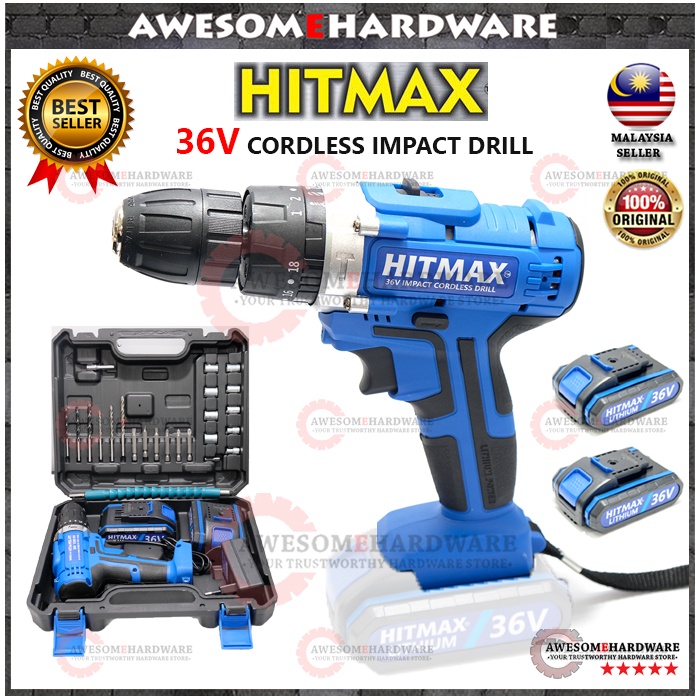 (2 BATTERY) HITMAX 36V CORDLESS IMPACT DRILL DRIVER SET WITH