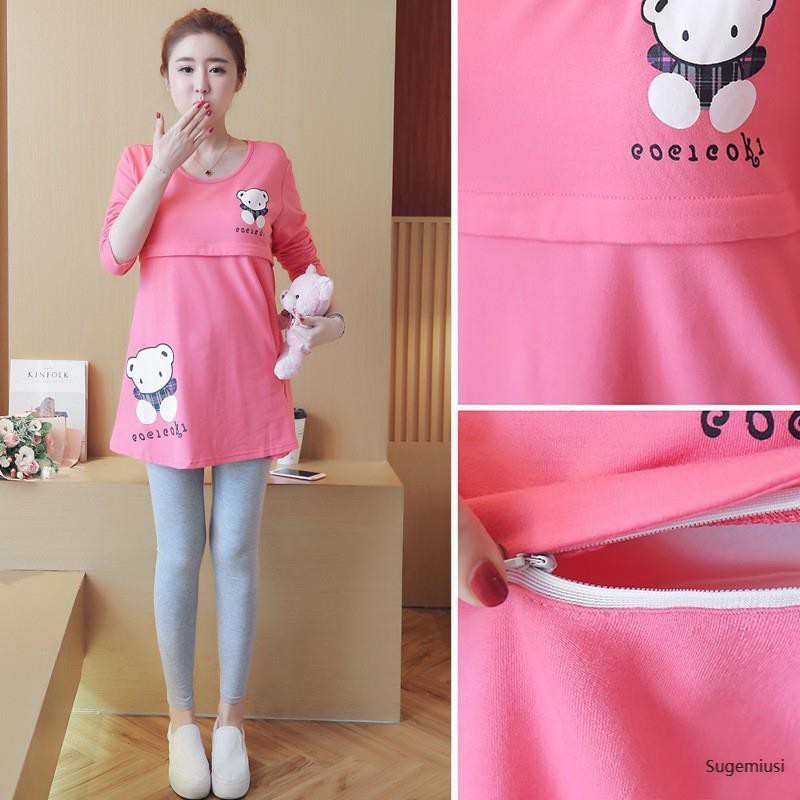 Maternity Dress:Fashion Long Sleeved Cotton Nursing Breastfeeding Blouse | Seluar Mengandung Muslima
