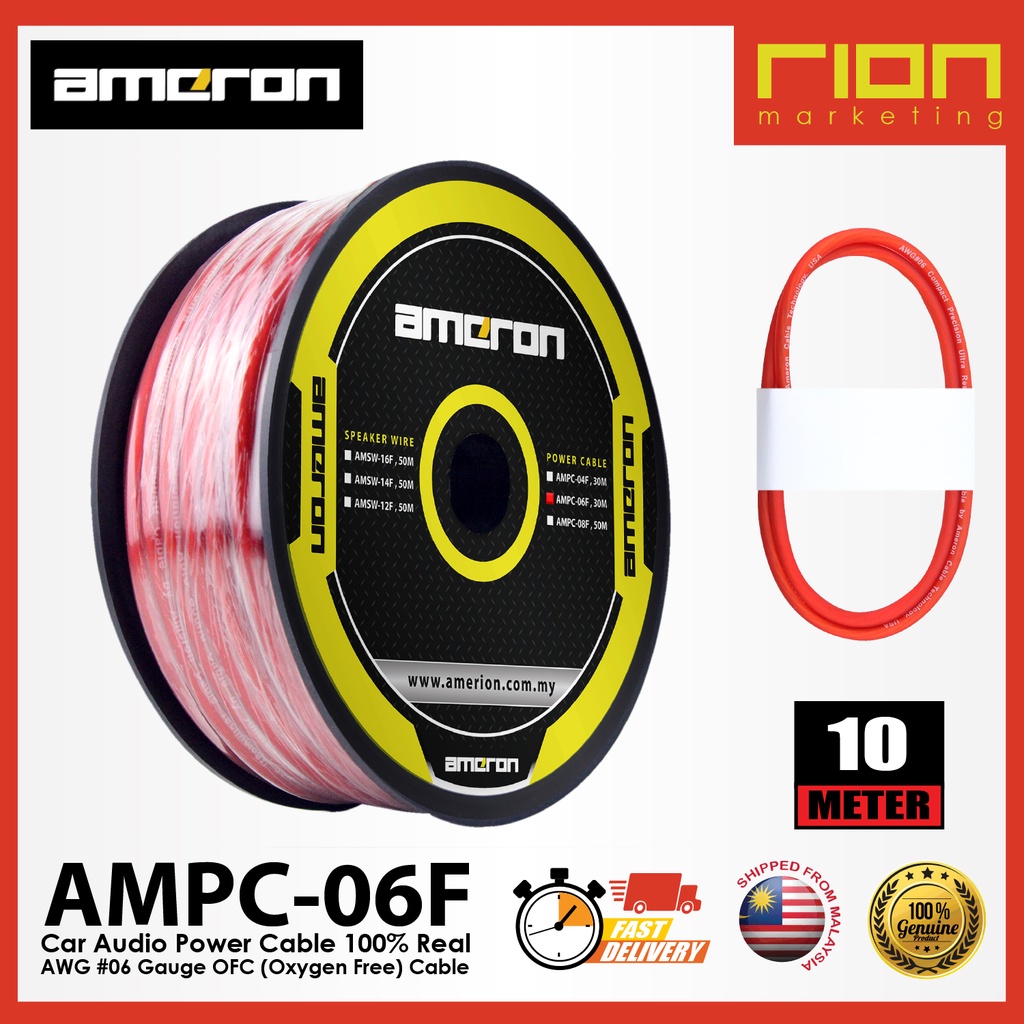 AMERON AMPC06F 10 Meter Car Audio Power Cable 100 Real AWG 6 Gauge CCAW (Copperclad