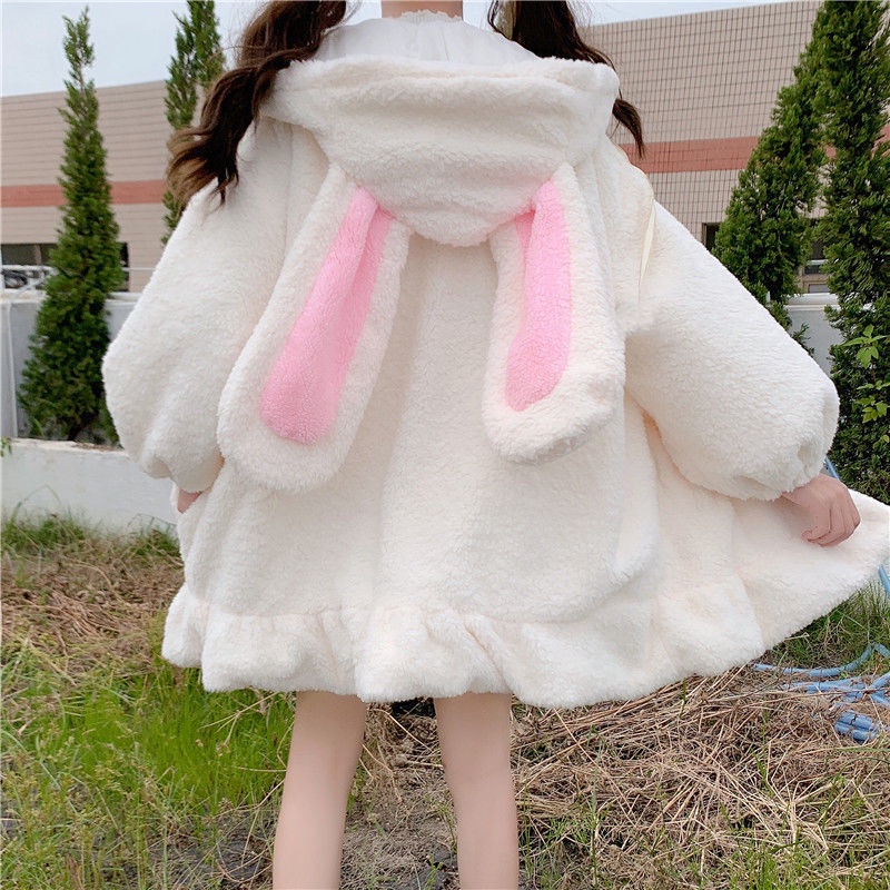 Winter Japanese Soft Girl Cute Rabbit Ears Wool Plus Velvet Thick ...