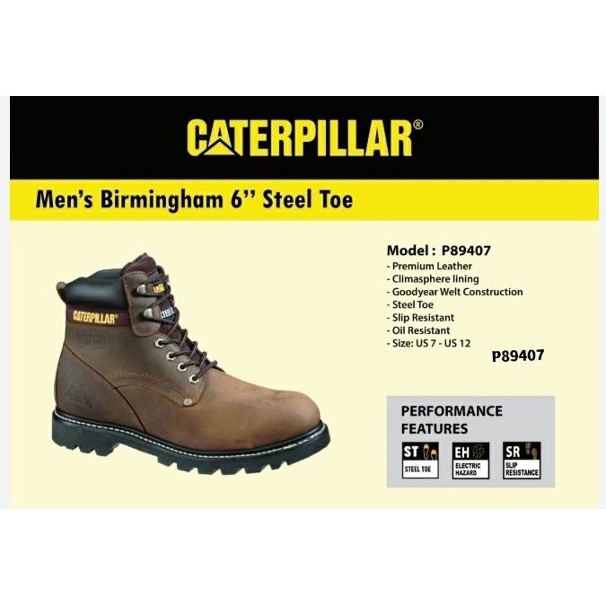 Caterpillar men s birmingham steel toe work boots CAT P89407 Brown Free Sock