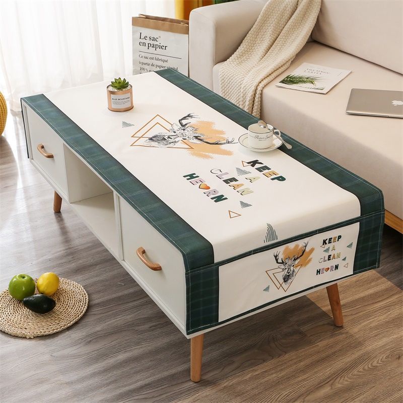 Kain linen gaya Nordic, ruang tamu segi empat tepat, meja kopi, penutup
