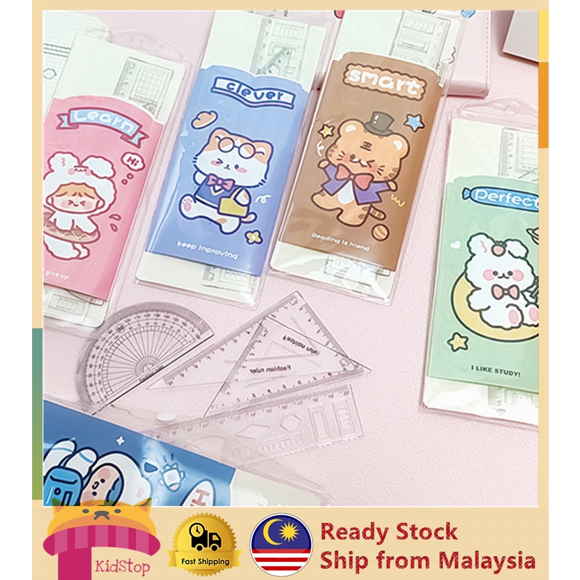 Protractor Triangle Plate Cartoon Ruler Set Painting Rulers Bear Cute ...