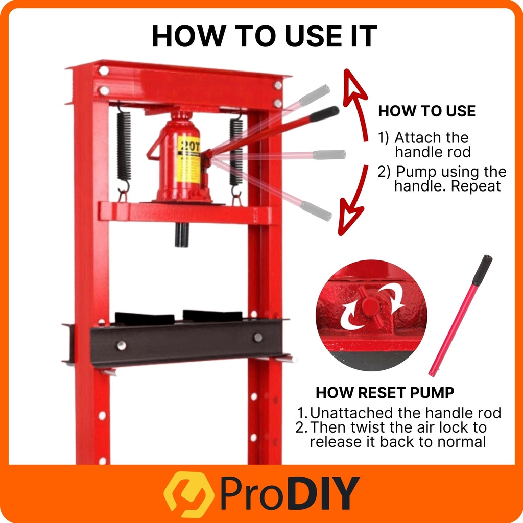 20 TON Heavy Duty Hydraulic Shop Press Machine Car Repair Bearing ...
