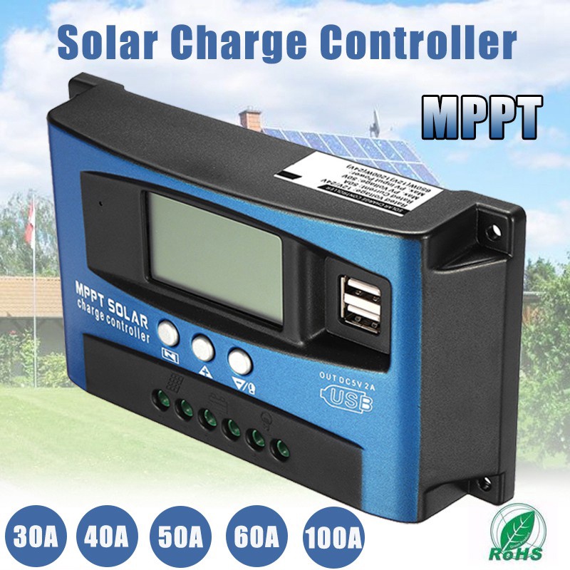 750W(12V) / 1500W(24V) USB Solar Charge Controller Dual LCD Display ...