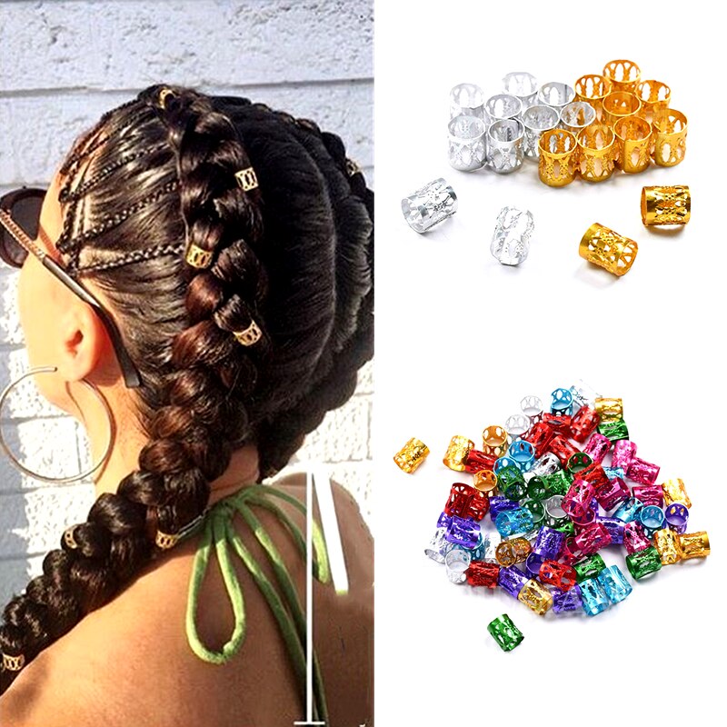 100 Pcs/bag Hair Dread Braids Gold Silver Micro Lock Tube Beads ...