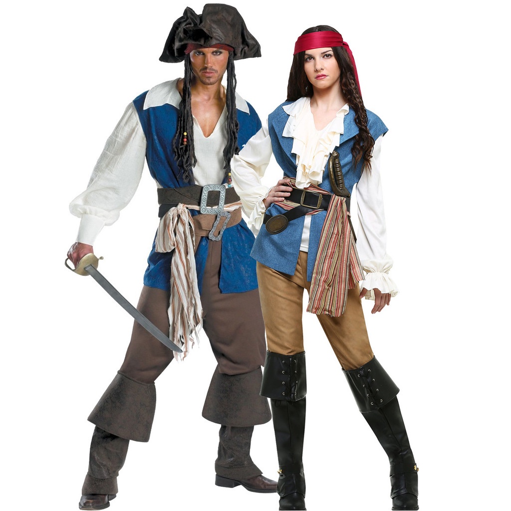 M-XL Halloween Pirate Uniform Men And Women Lovers Makeup Ball Women's ...