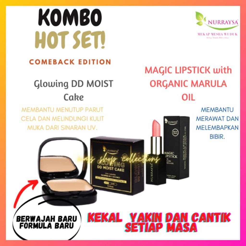 Nurraysa Mekap Mesra Wuduk Glowing Dd Moist Cake New Formula 💄 Magic Lisptick With Organic 1744