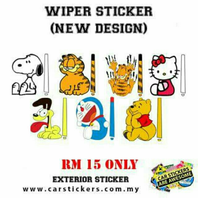 Car Wiper Sticker ( Snoopy , Garfield , Odie , Hello Kitty ) | Shopee ...