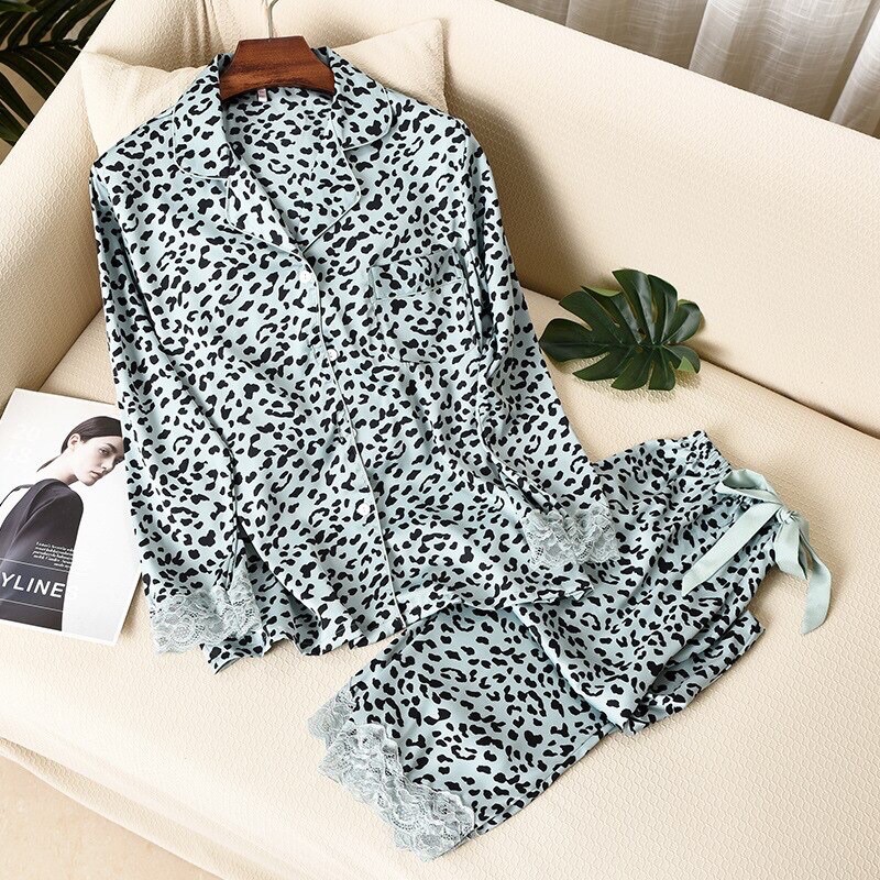 HIGH QUALITY Satin Silk Leopard Printed Pyjamas Long Sleeves Shopee Malaysia