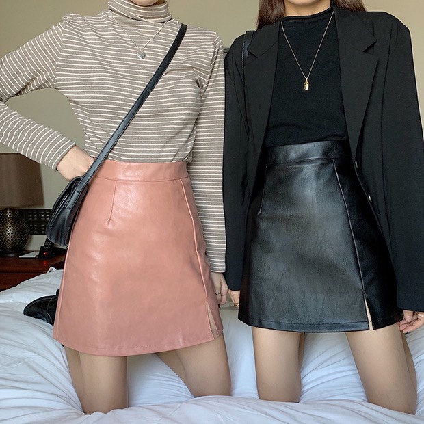 High waisted leather skirt cheap 2019