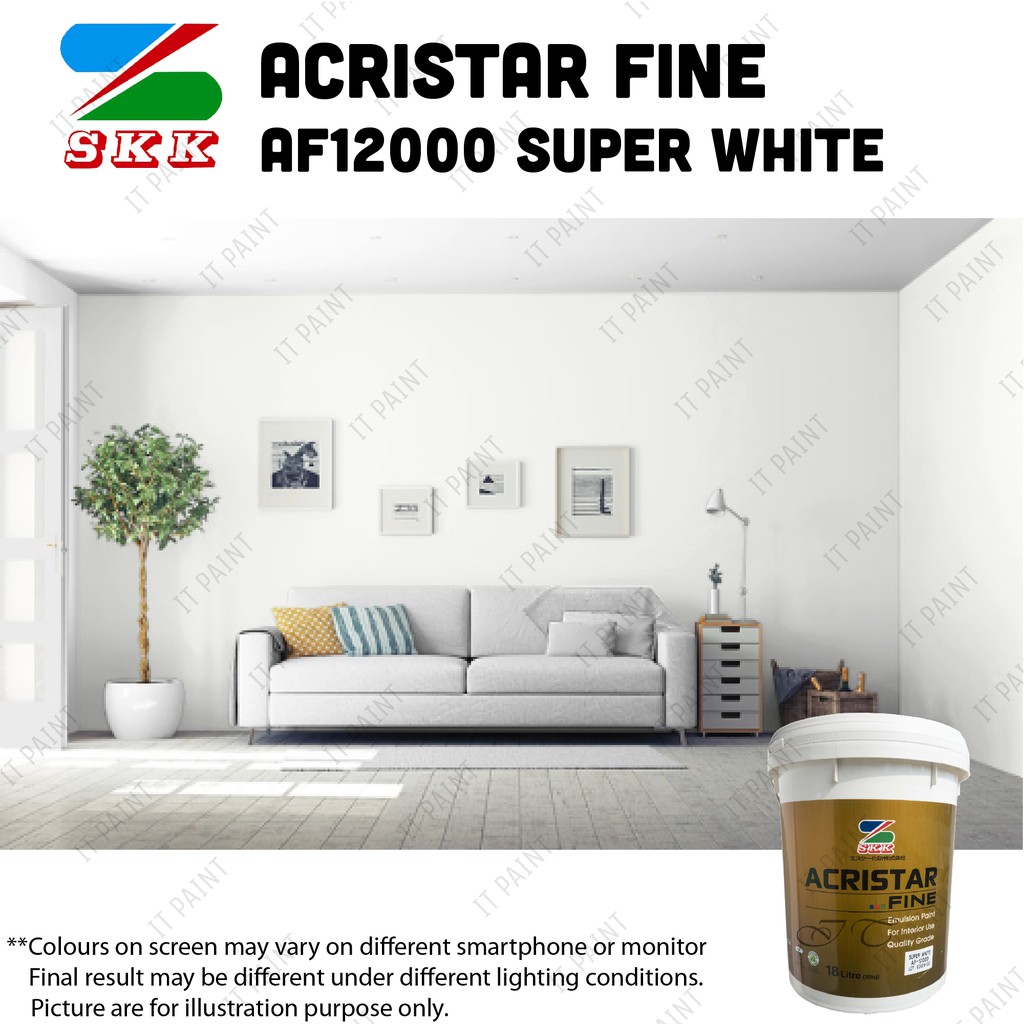 [Standard Color] SKK Acristar Fine 18 Liter Emulsion Paint for Interior Wall and Ceiling Cat Dinding Rumah Dalaman