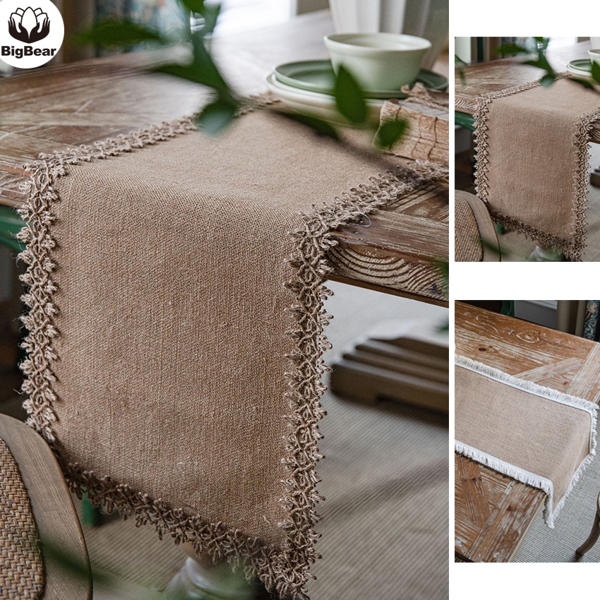 Burlap Cotton Linen Table Runner Modern Long Jute Woven Table Cover Mat