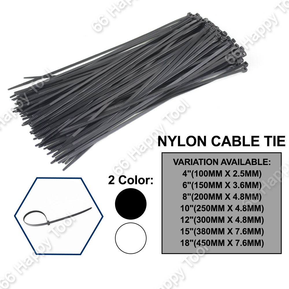 100pcs 15 Inch - 18 Inch Black / White Nylon Cable Tie Pengikat Kabel ...