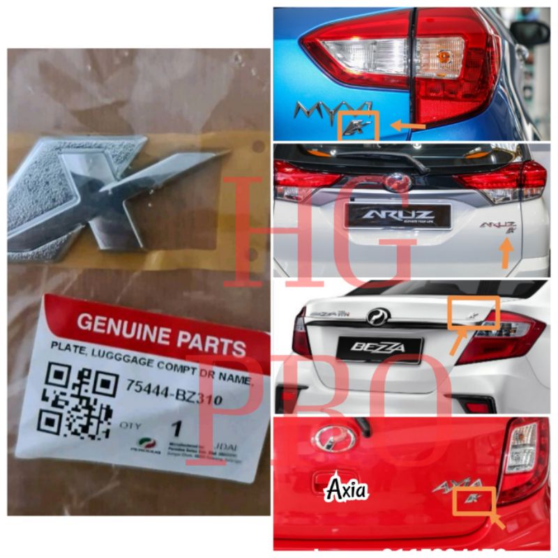 ORIGINAL PERODUA REAR BONNET EMBLEM X LOGO MARK 